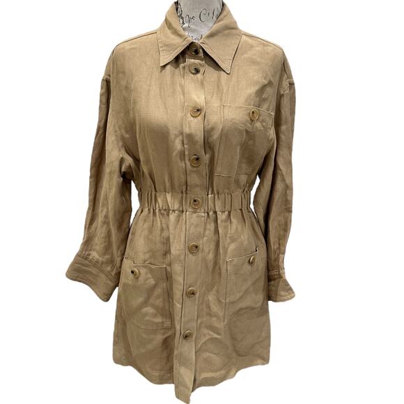 Sandro Leianna Gathered Gauze Mini Shirt Dress - Picture 2 of 9